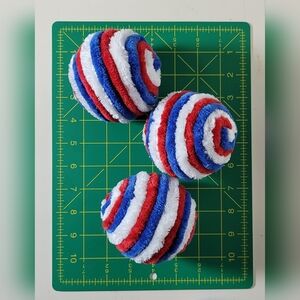 Red White Blue Patriotic Velvety Yarn Balls‎ - Set of 3 Balls, 3.5" - 4thJuly